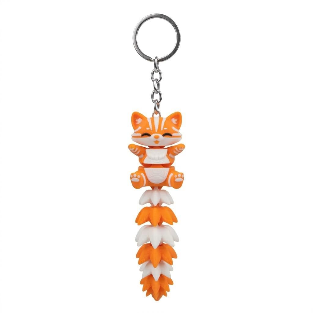 Articulated cat keychain in orange and white