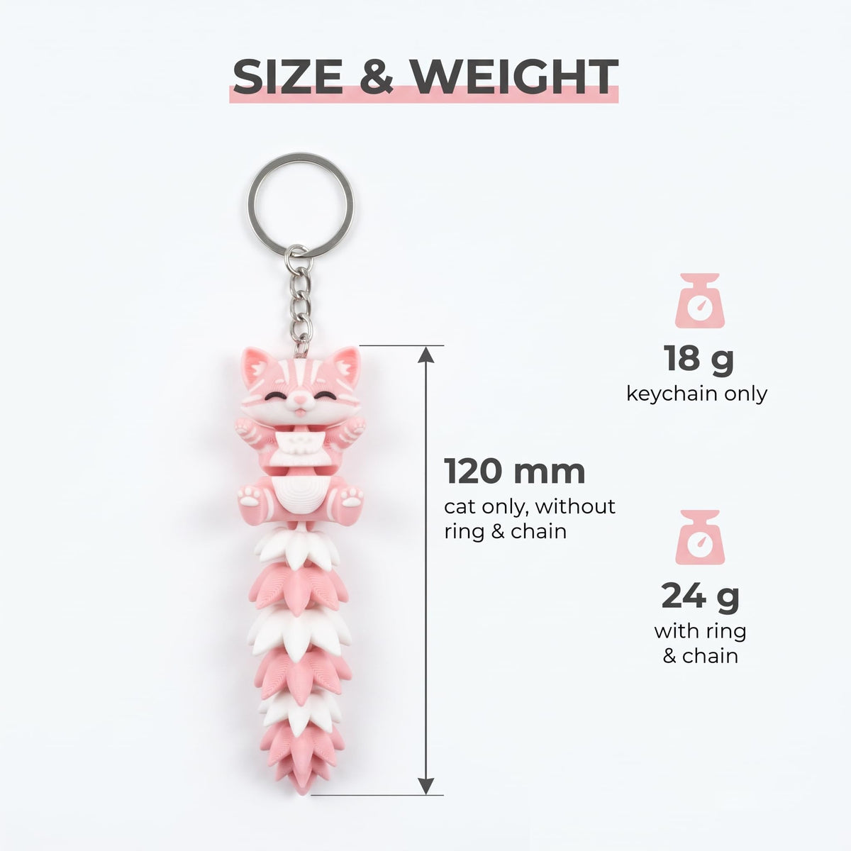 Articulated cat keychain light pink – size