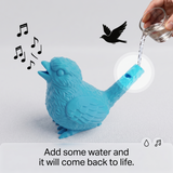 Blue bird water whistle being filled with water to make real bird sounds