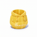 Yellow 3D printed hoodie pen holder personalised with the name Sharvil