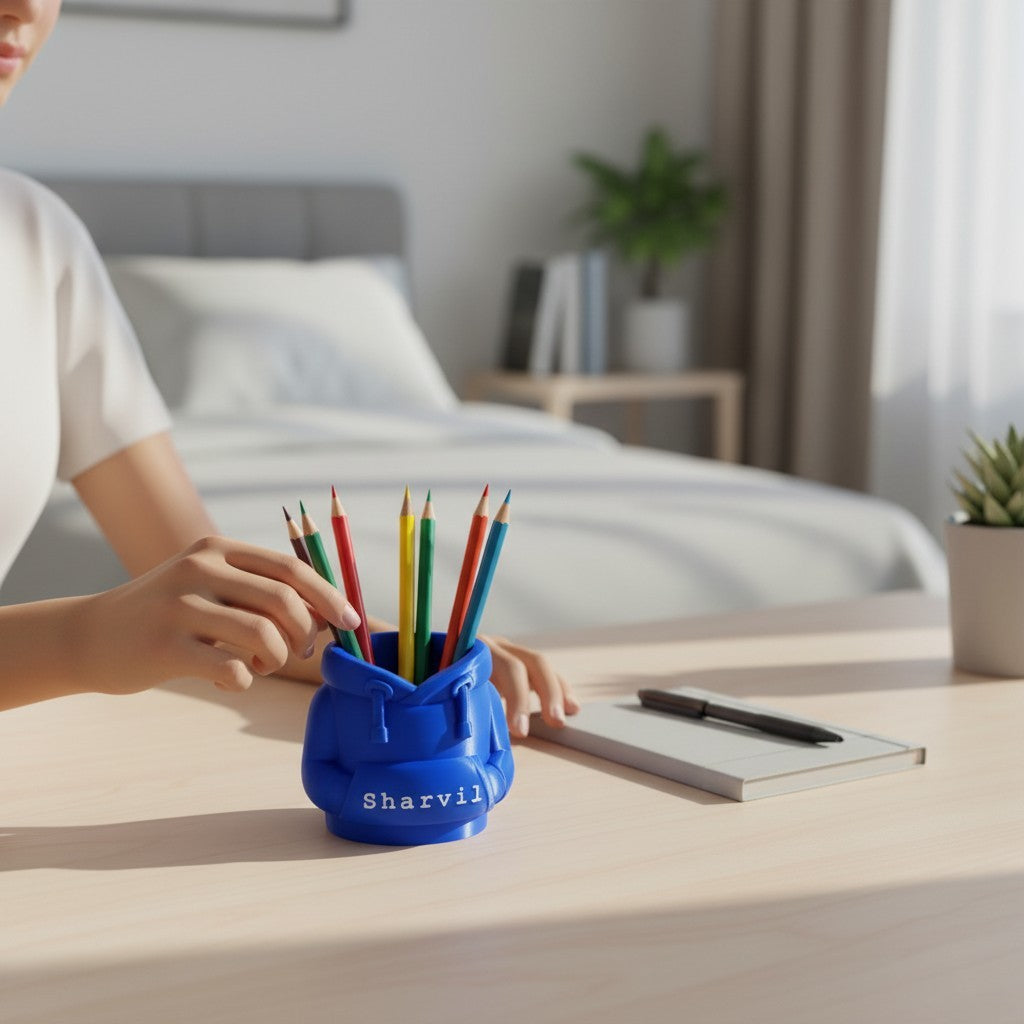 Personalized Hoodie Pen & Pencil Holder – Custom Name Desk Organizer